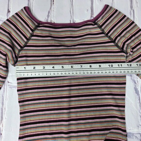 Free People Long Sleeved Body Suit Ribbed Y2k Striped Shirt Size XS Colorful - Picture 9 of 11
